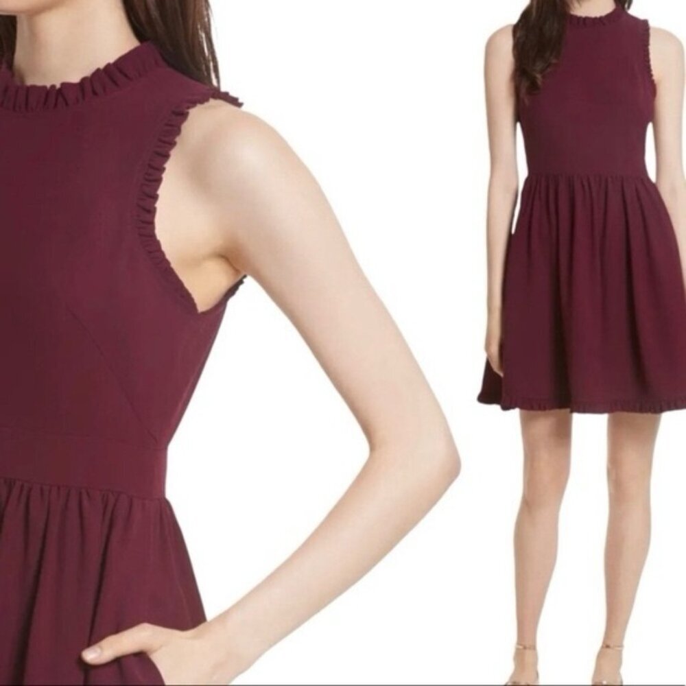 Kate Spade Dress Ma Cherie Ruffle Fit Flare Sleeveless Purple Deep Cherry Size 2